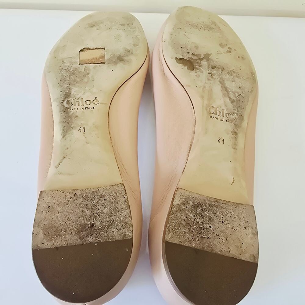 Chloe Lauren Scalloped Leather Ballerina Flats Tan Cream 41 US 10.5 - Picture 10 of 10